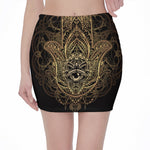 Spiritual Hamsa Hand Of Fatima Print Pencil Mini Skirt