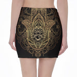 Spiritual Hamsa Hand Of Fatima Print Pencil Mini Skirt