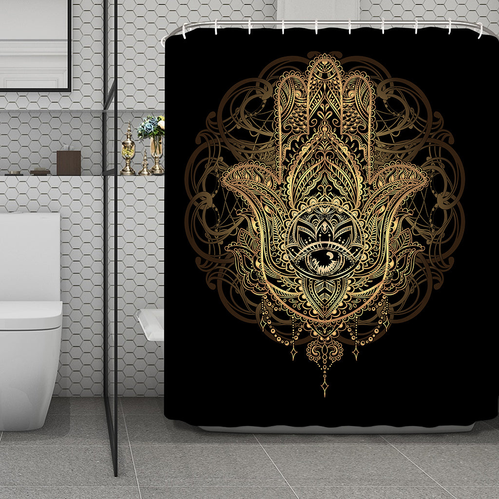 Spiritual Hamsa Hand Of Fatima Print Polyester Shower Curtain