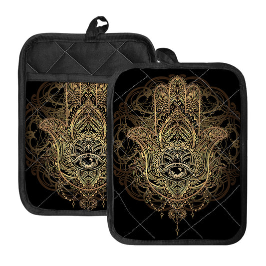 Spiritual Hamsa Hand Of Fatima Print Pot Holders With Pocket