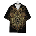 Spiritual Hamsa Hand Of Fatima Print Rayon Hawaiian Shirt