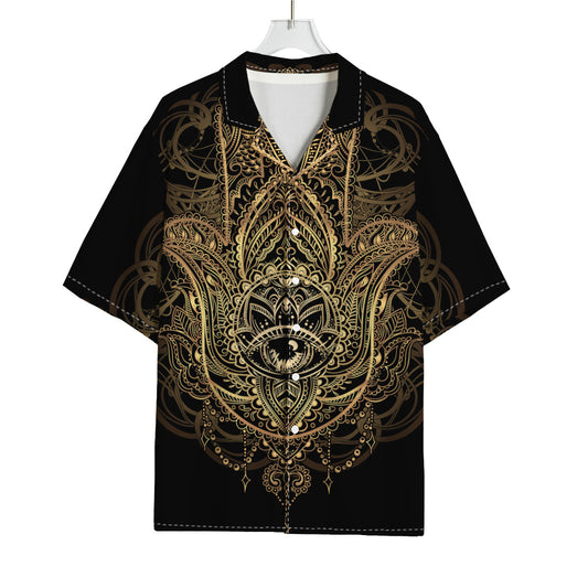 Spiritual Hamsa Hand Of Fatima Print Rayon Hawaiian Shirt