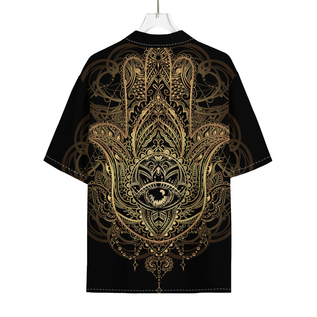 Spiritual Hamsa Hand Of Fatima Print Rayon Hawaiian Shirt