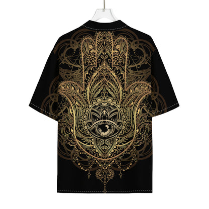 Spiritual Hamsa Hand Of Fatima Print Rayon Hawaiian Shirt
