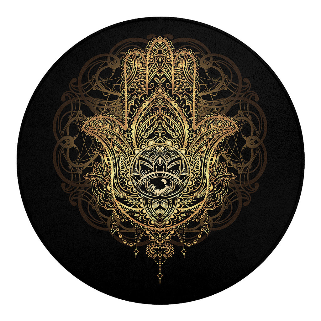 Spiritual Hamsa Hand Of Fatima Print Round Blanket