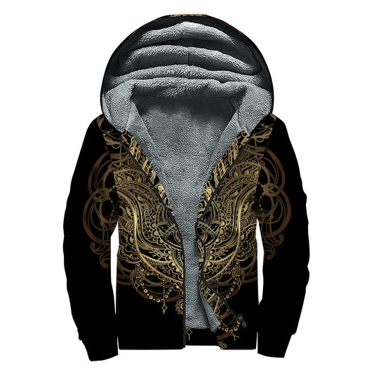 Spiritual Hamsa Hand Of Fatima Print Sherpa Lined Zip Up Hoodie