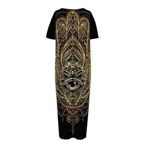 Spiritual Hamsa Hand Of Fatima Print Short Sleeve Long Nightdress