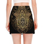 Spiritual Hamsa Hand Of Fatima Print Side Slit Mini Skirt
