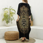 Spiritual Hamsa Hand Of Fatima Print Silk V-Neck Kaftan Dress