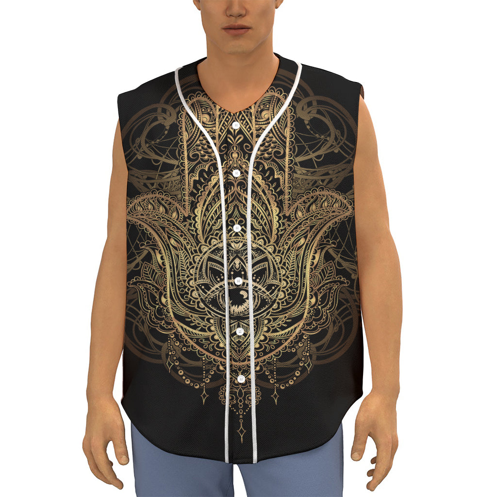 Spiritual Hamsa Hand Of Fatima Print Sleeveless Baseball Jersey
