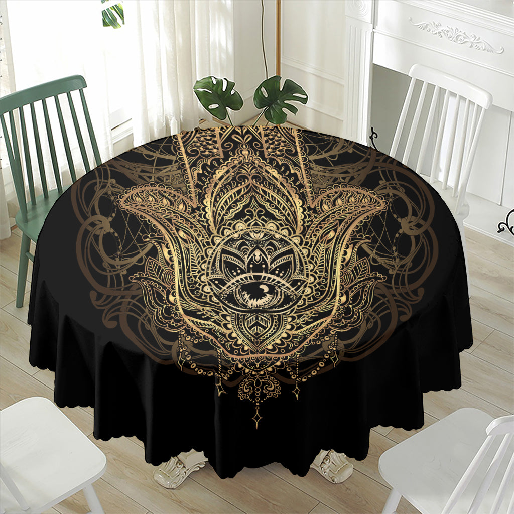 Spiritual Hamsa Hand Of Fatima Print Waterproof Round Tablecloth