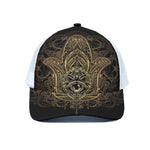 Spiritual Hamsa Hand Of Fatima Print White Mesh Trucker Cap