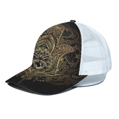 Spiritual Hamsa Hand Of Fatima Print White Mesh Trucker Cap