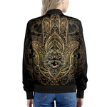 Spiritual Hamsa Hand Of Fatima Print Women's Bomber Jacket