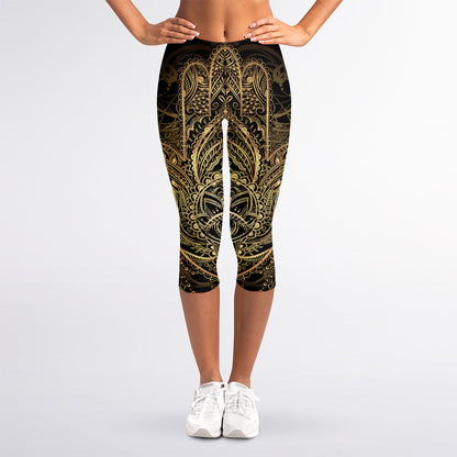 Spiritual Hamsa Hand Of Fatima Print Women's Capri Leggings
