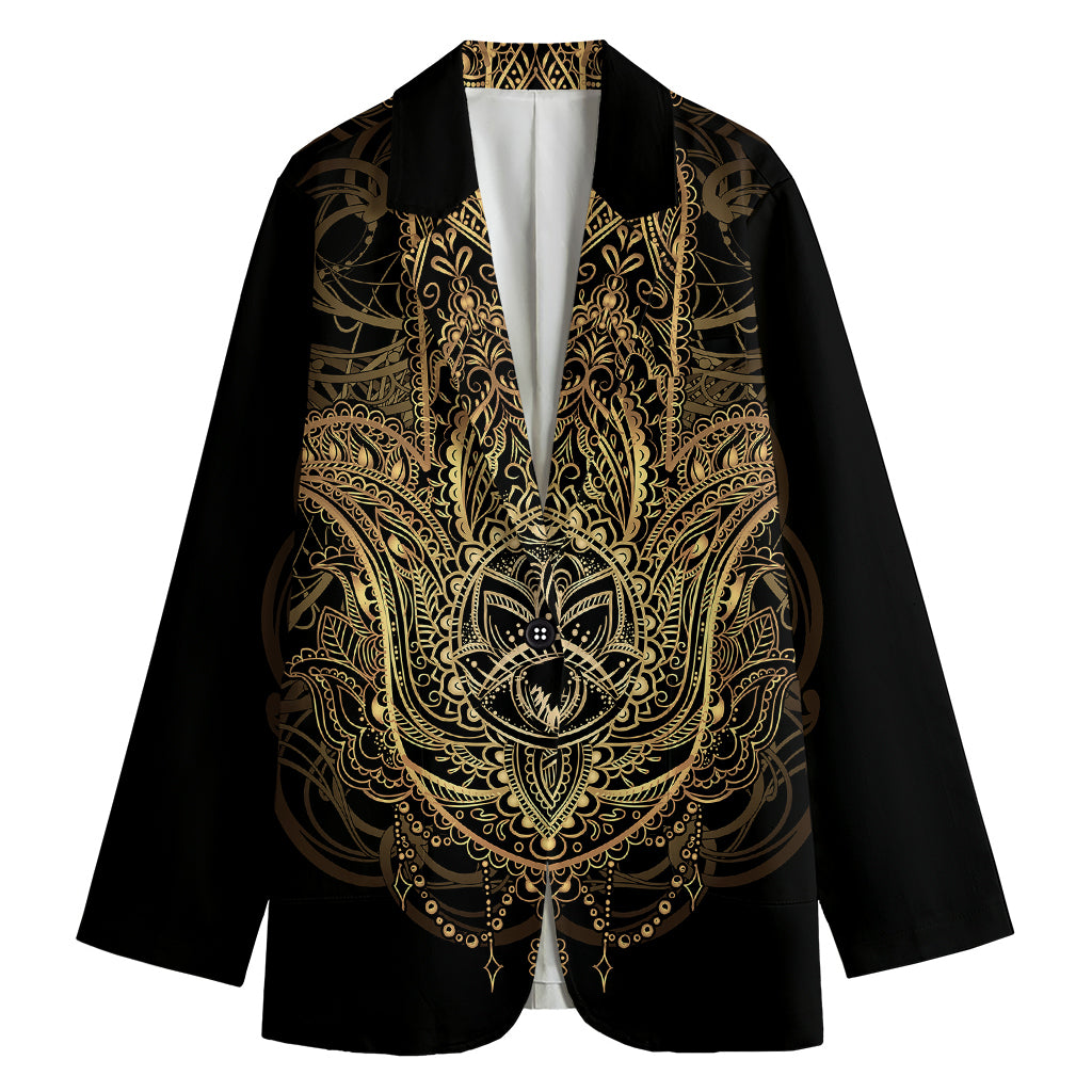 Spiritual Hamsa Hand Of Fatima Print Women's Cotton Blazer