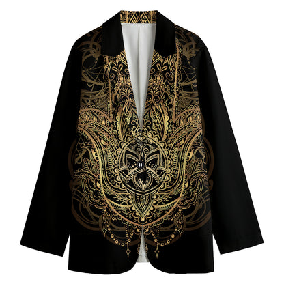 Spiritual Hamsa Hand Of Fatima Print Women's Cotton Blazer