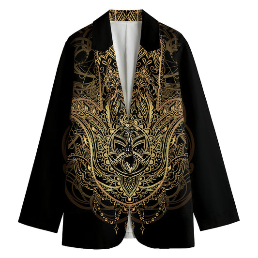 Spiritual Hamsa Hand Of Fatima Print Women's Cotton Blazer