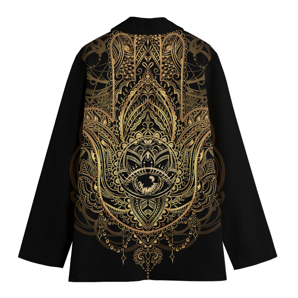 Spiritual Hamsa Hand Of Fatima Print Women's Cotton Blazer
