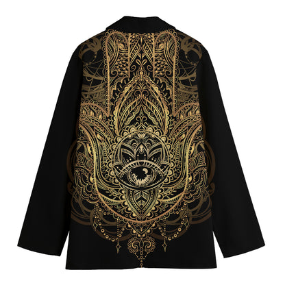Spiritual Hamsa Hand Of Fatima Print Women's Cotton Blazer