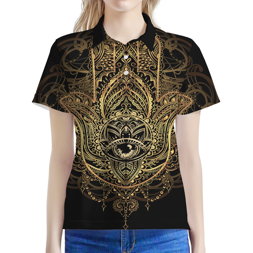 Spiritual Hamsa Hand Of Fatima Print Women's Polo Shirt
