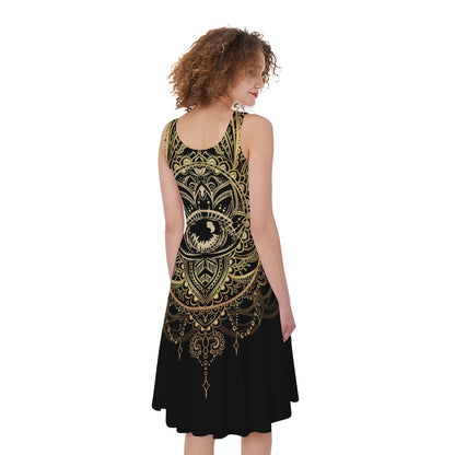 Spiritual Hamsa Hand Of Fatima Print Women's Sleeveless Dress