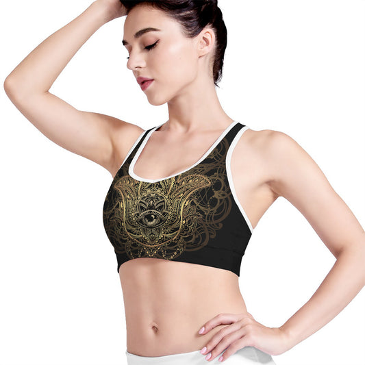 Spiritual Hamsa Hand Of Fatima Print Women's Sports Bra