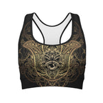 Spiritual Hamsa Hand Of Fatima Print Women's Sports Bra