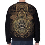 Spiritual Hamsa Hand Of Fatima Print Zip Sleeve Bomber Jacket