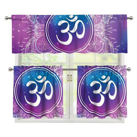 Spiritual Om Mandala Print 3 Piece Kitchen Curtains
