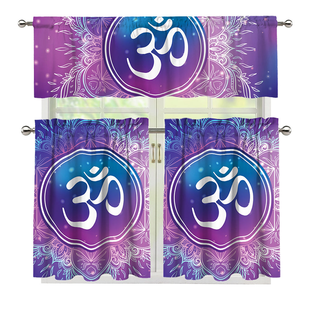 Spiritual Om Mandala Print 3 Piece Kitchen Curtains