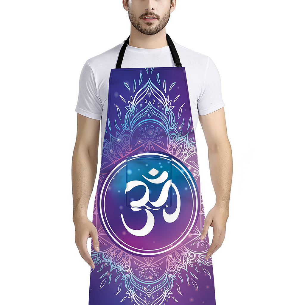 Spiritual Om Mandala Print Bib Apron With Pocket