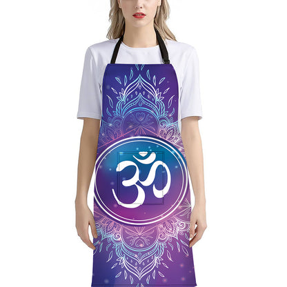 Spiritual Om Mandala Print Bib Apron With Pocket