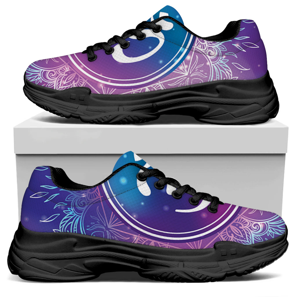 Spiritual Om Mandala Print Black Chunky Shoes