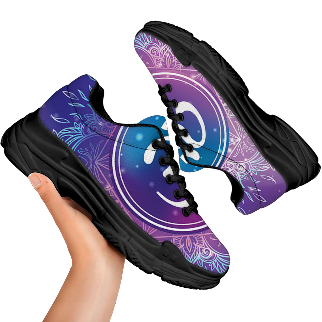 Spiritual Om Mandala Print Black Chunky Shoes