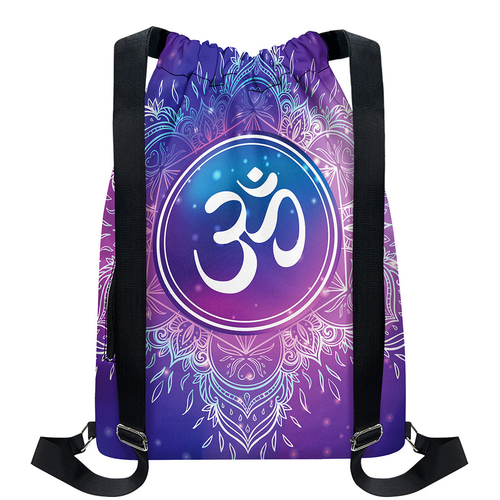 Spiritual Om Mandala Print Drawstring Backpack