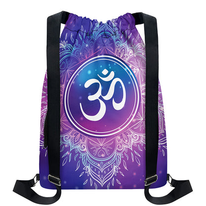 Spiritual Om Mandala Print Drawstring Backpack