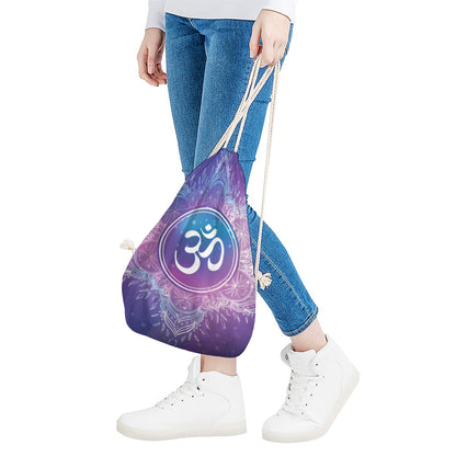 Spiritual Om Mandala Print Drawstring Bag