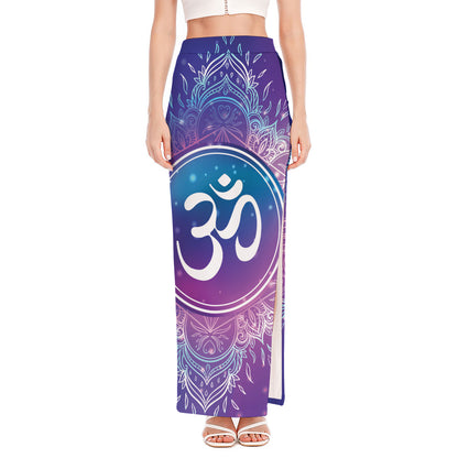 Spiritual Om Mandala Print High Slit Maxi Skirt