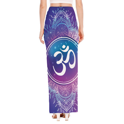 Spiritual Om Mandala Print High Slit Maxi Skirt