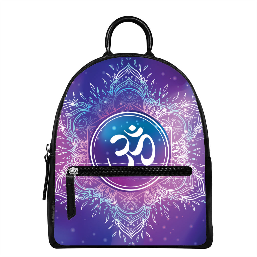 Spiritual Om Mandala Print Leather Backpack
