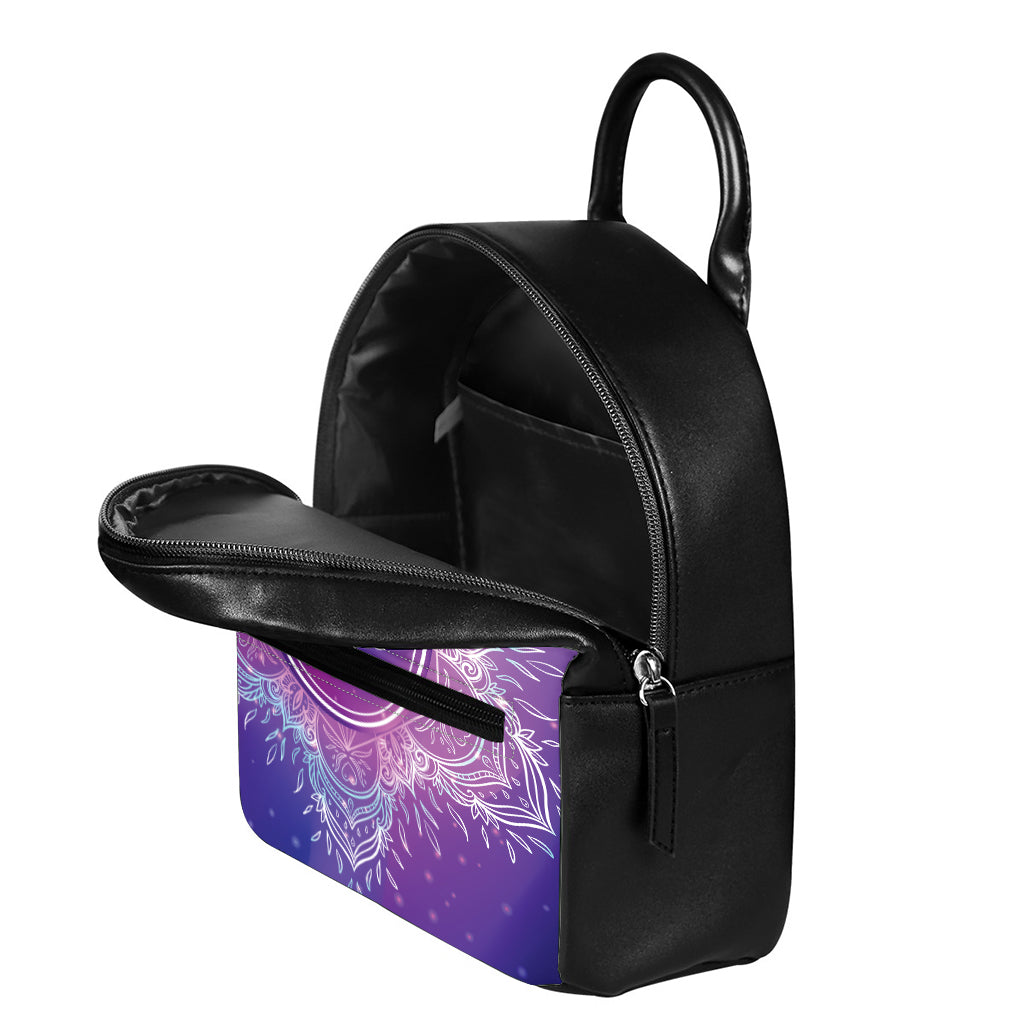 Spiritual Om Mandala Print Leather Backpack