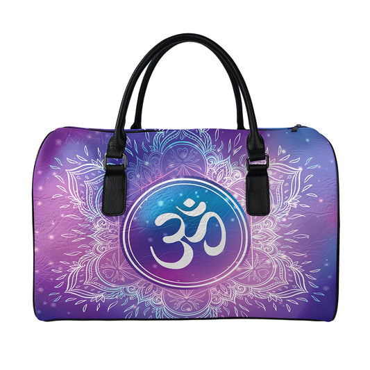 Spiritual Om Mandala Print Leather Duffle Bag