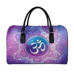 Spiritual Om Mandala Print Leather Duffle Bag
