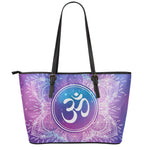 Spiritual Om Mandala Print Leather Tote Bag