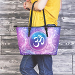 Spiritual Om Mandala Print Leather Tote Bag