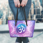 Spiritual Om Mandala Print Leather Tote Bag