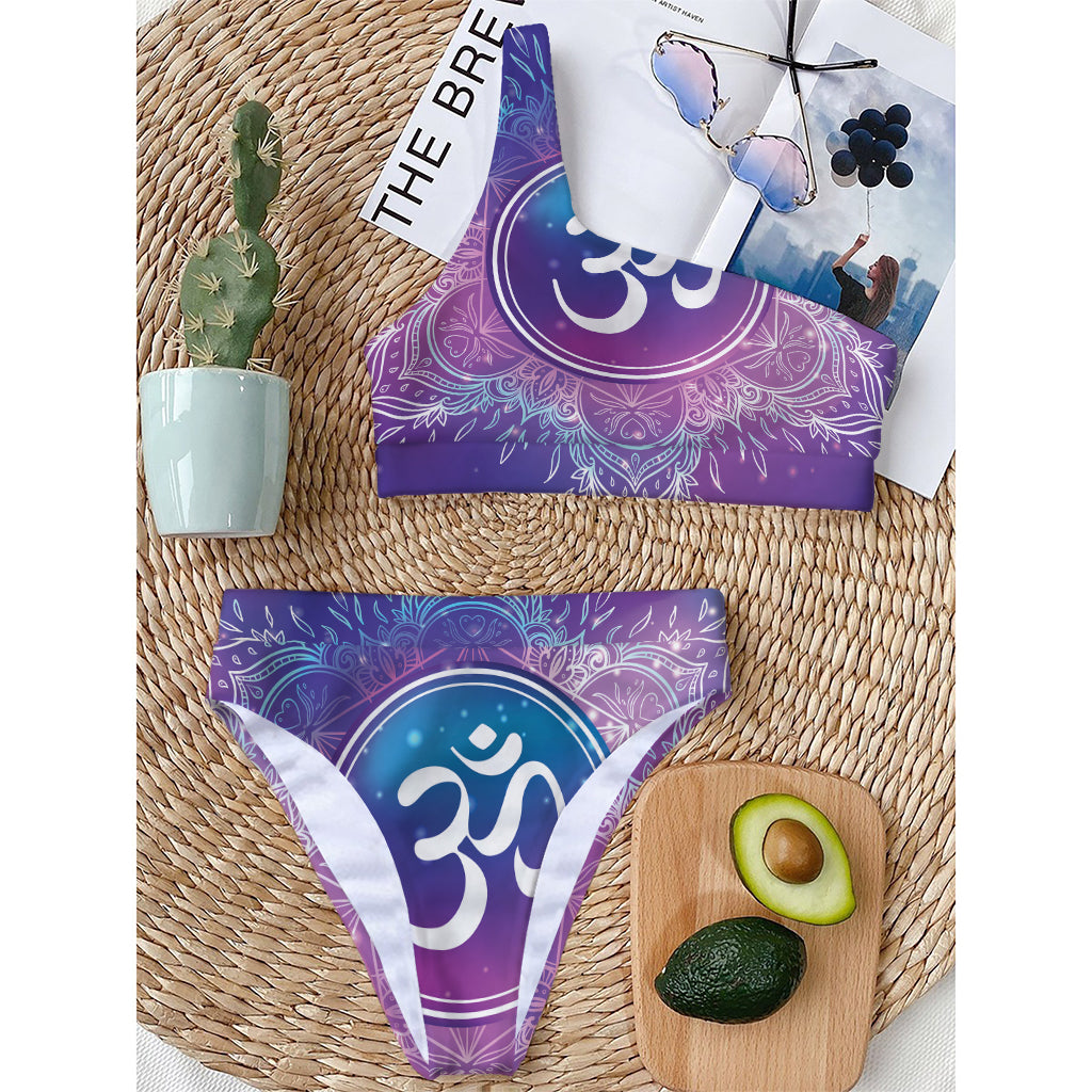 Spiritual Om Mandala Print One Shoulder Bikini Top