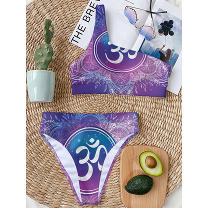 Spiritual Om Mandala Print One Shoulder Bikini Top