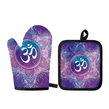 Spiritual Om Mandala Print Oven Mitt And Pot Holder Set